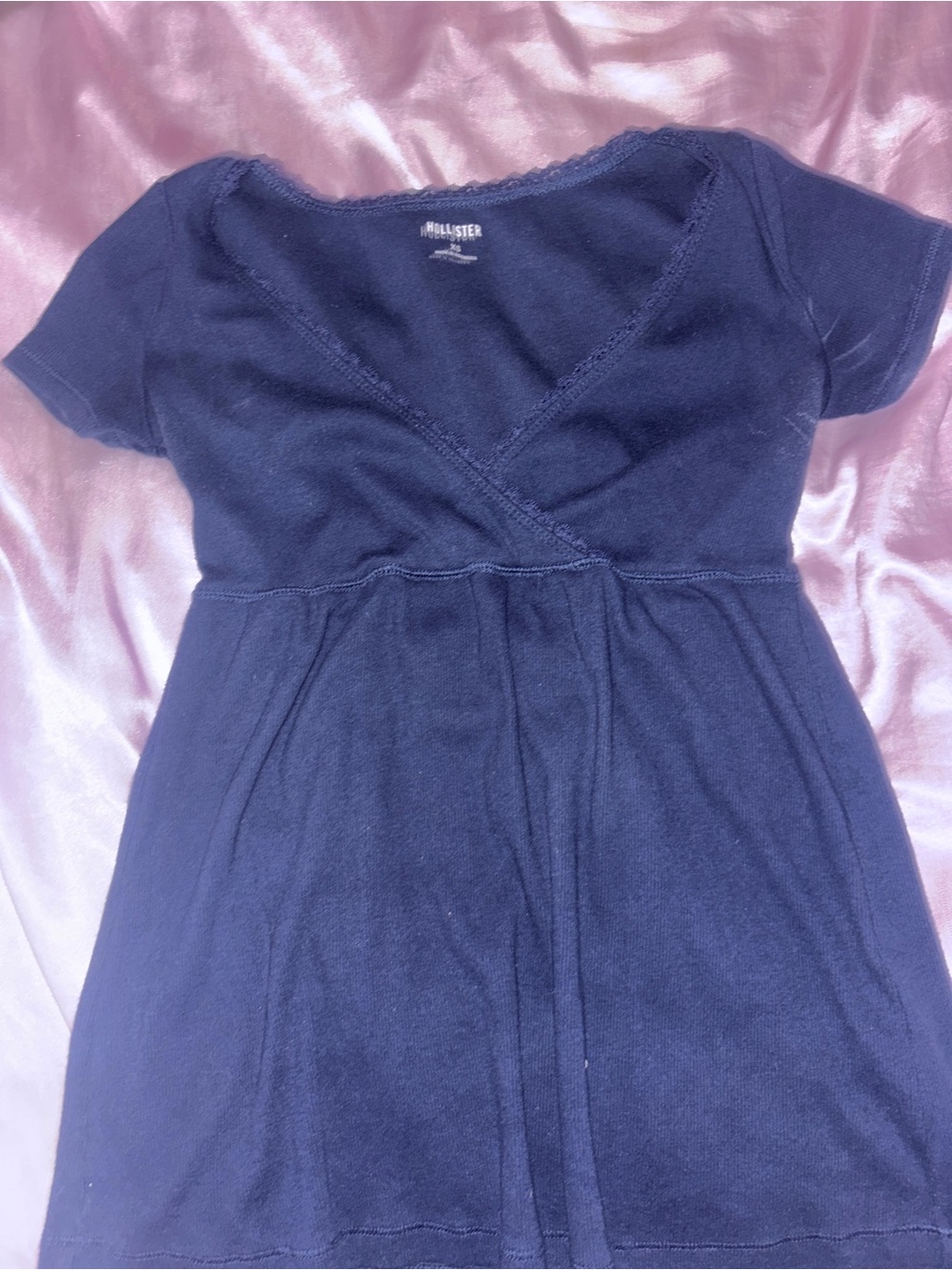 Hollister Navy Short-Sleeve Empire-Waist Knit Top